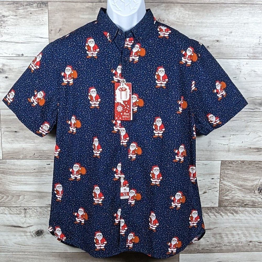 Denim &‎ Flower* Men's Short Sleeve Button Down Curved Hem Shirt~ Size XL